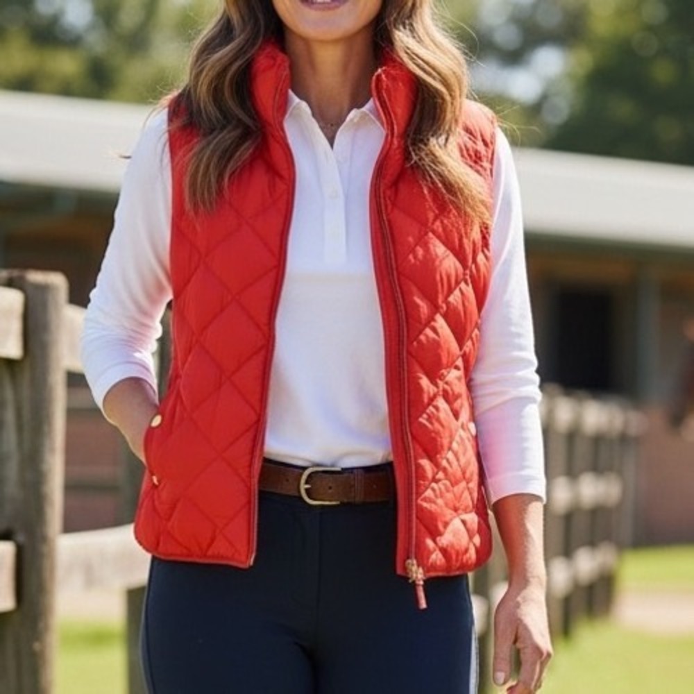 Vintage Woolrich Women's XXL Quilted Down Vest Red Orange Outdoor Western Winter